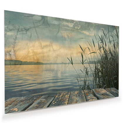 Wandbild mit dem Motiv Steg am Schilfsee
