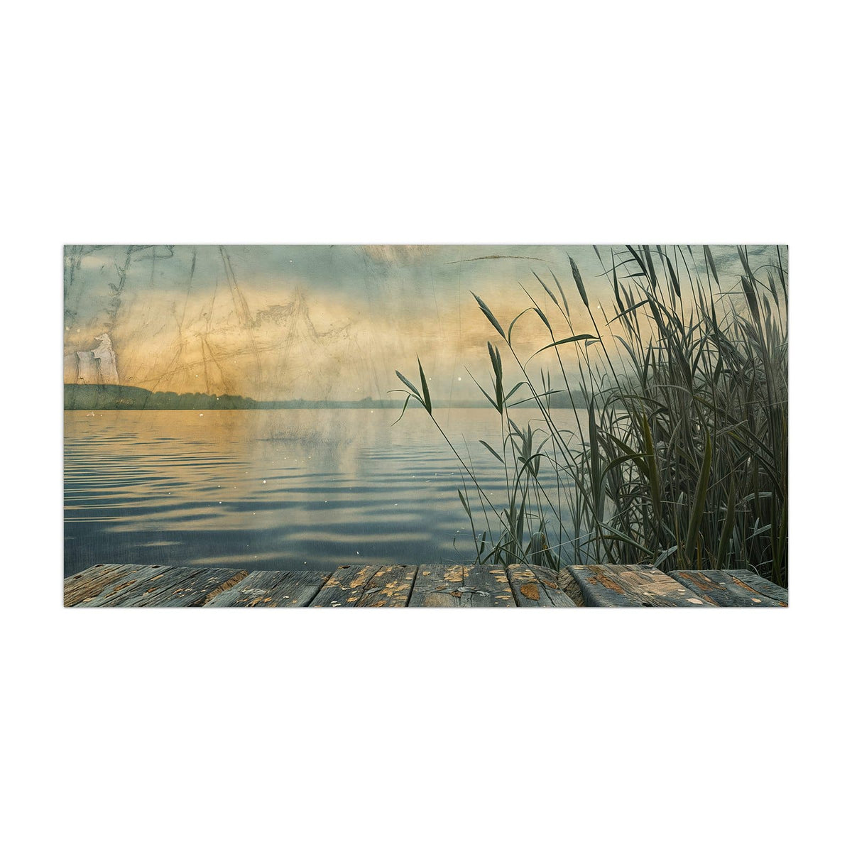 Küchenrückwand aus Glas Steg am Schilfsee im Hochformat, Motiv bildfüllend von vorn