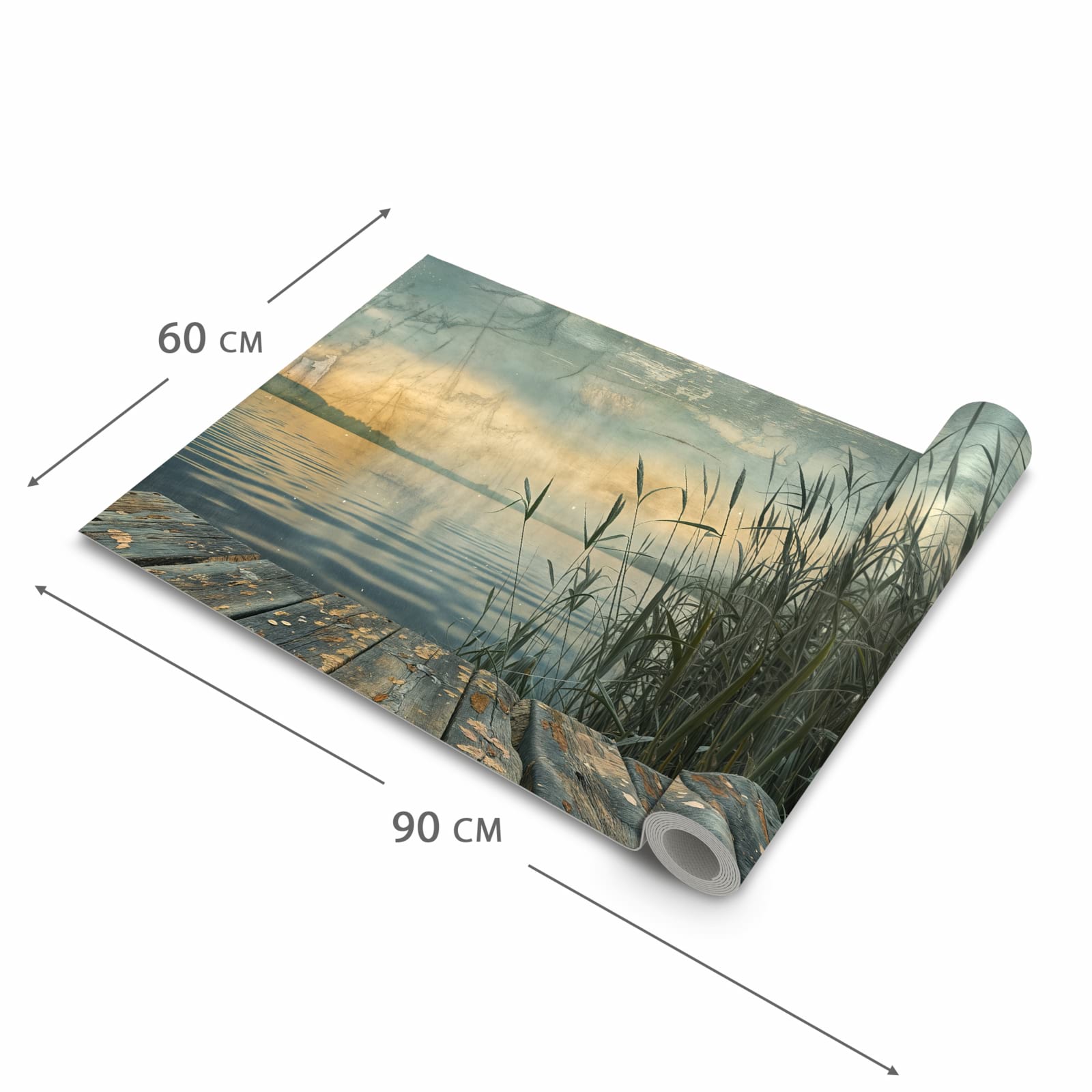 Langlebiger rutschfester Küchenteppich mit Motiv Seeufer Abendstimmung in der Grösse 60x150 cm