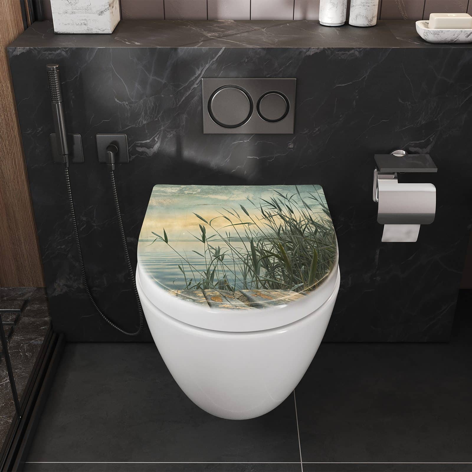 WC-Sitz mit Absenkautomatik Seeufer Abendstimmung