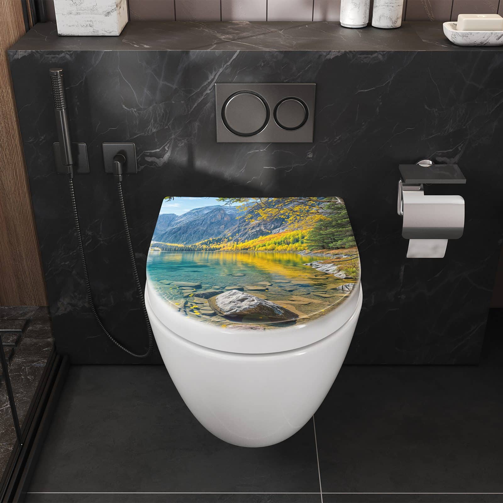 WC-Sitz mit Absenkautomatik Bergsee im Herbst