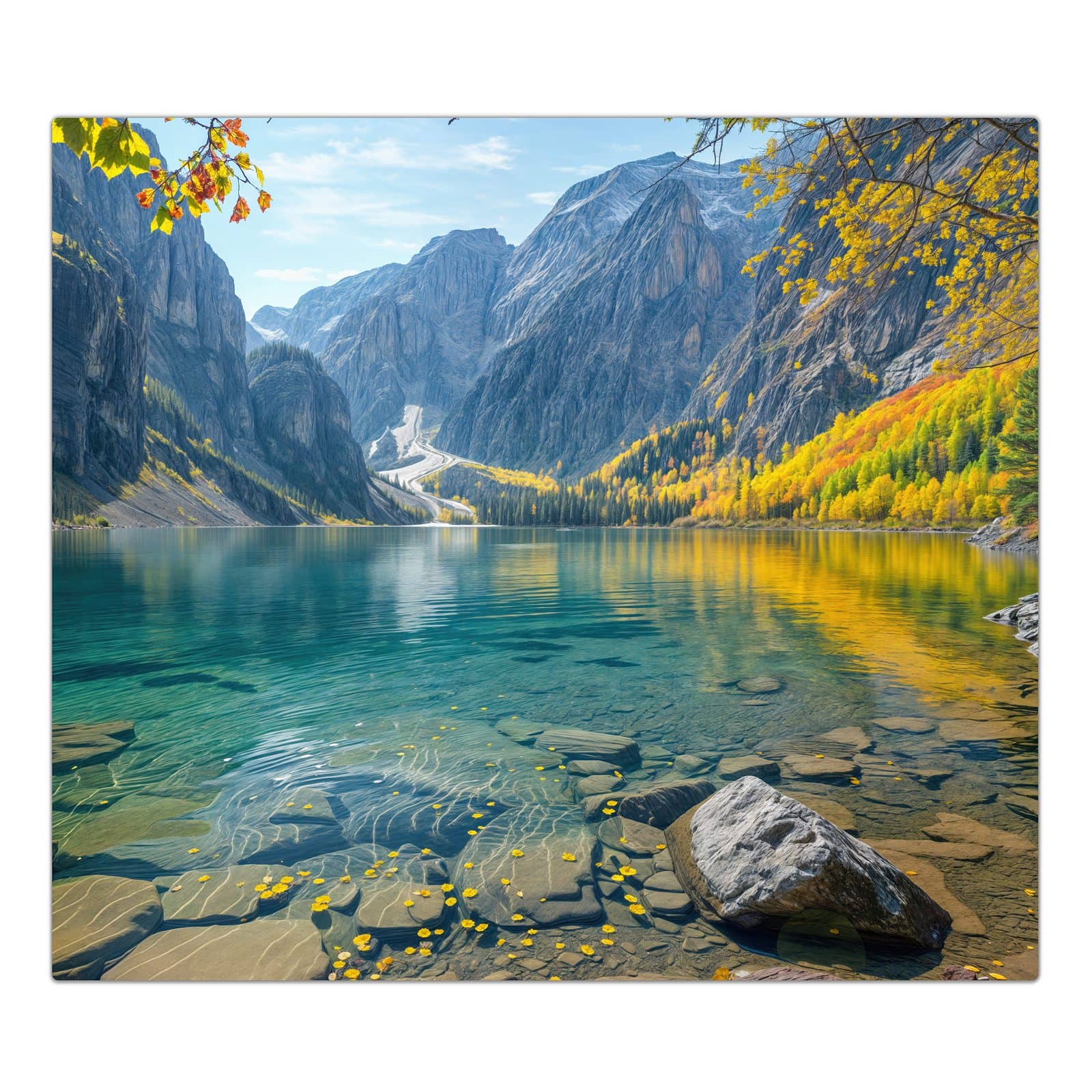 1-teilige Herd Schutzplatte mit Bergsee im Herbst-Motiv in der Frontansicht #grösse_1-Teilig (60x52cm)