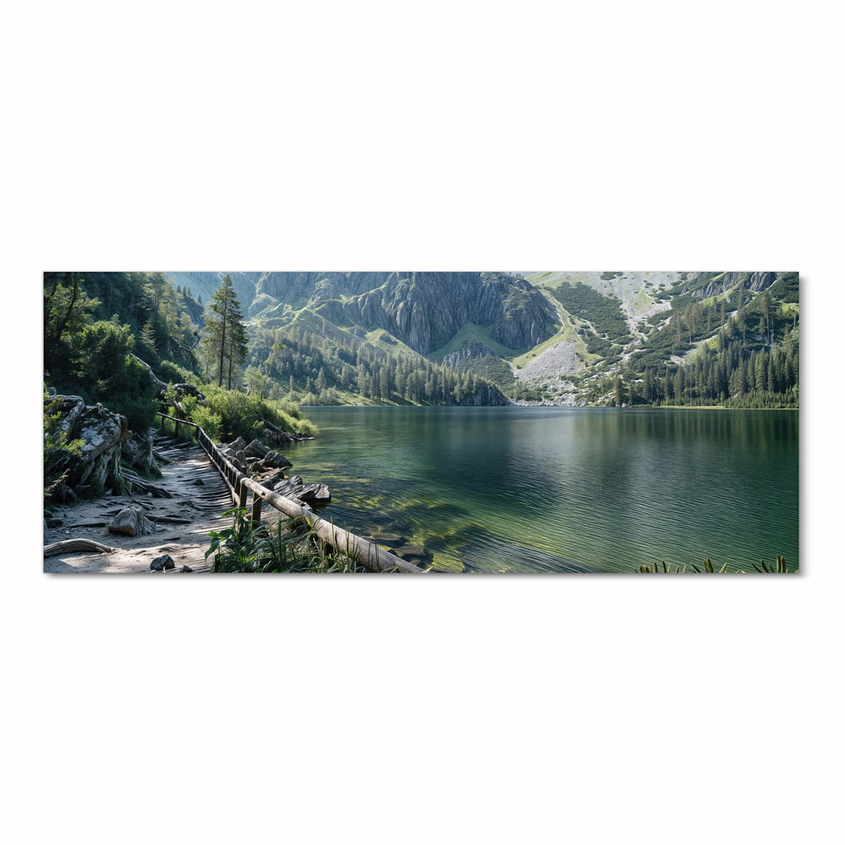 Farbbeständiger Küchenteppich mit Motiv Berglandschaft See in Frontansicht