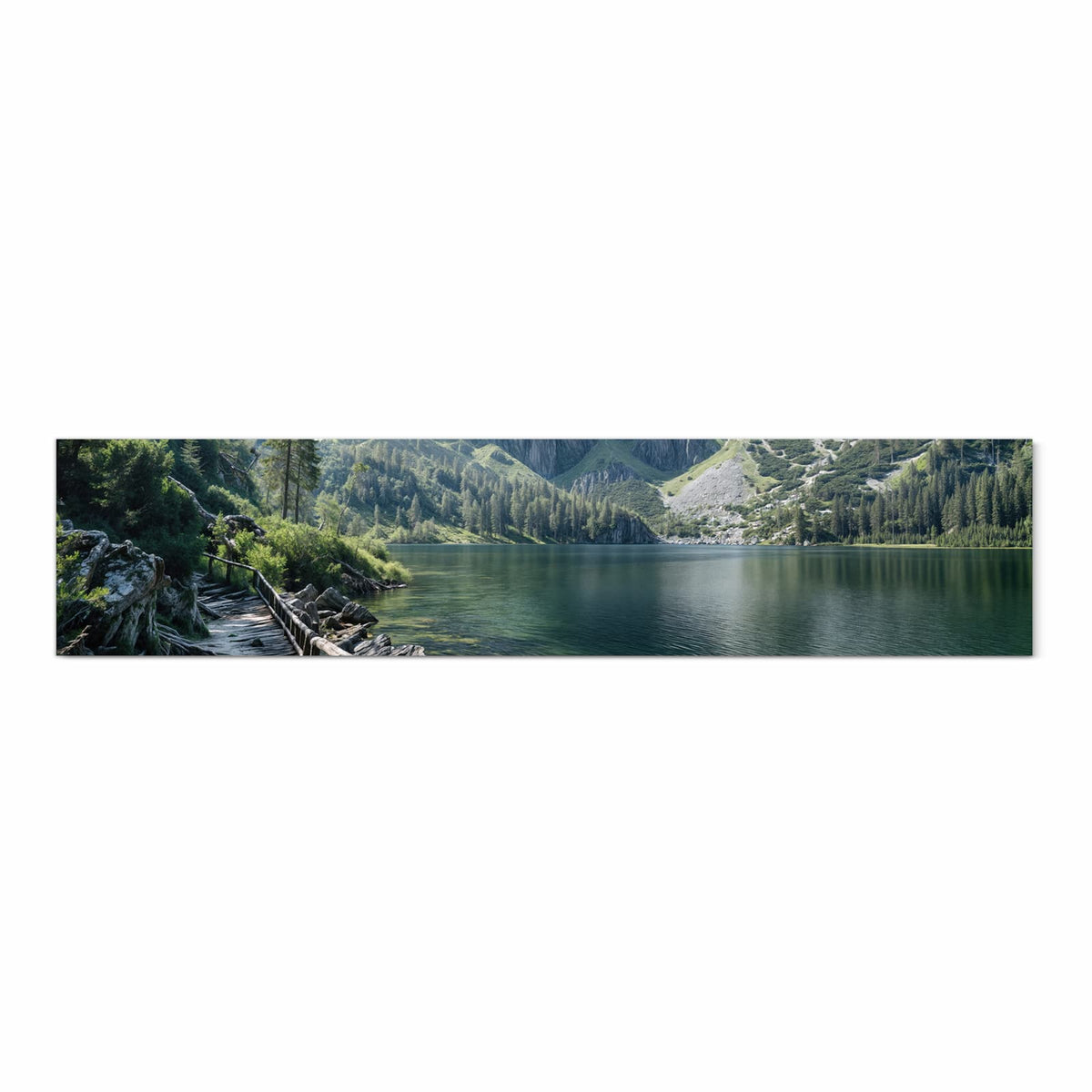Zeitsparender Küchenteppich mit Motiv Berglandschaft See in Frontansicht