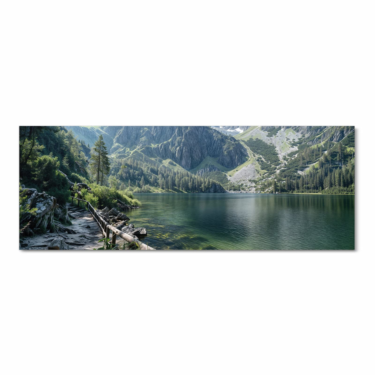 Fleckenresistenter Küchenläufer mit Motiv Berglandschaft See in Frontansicht