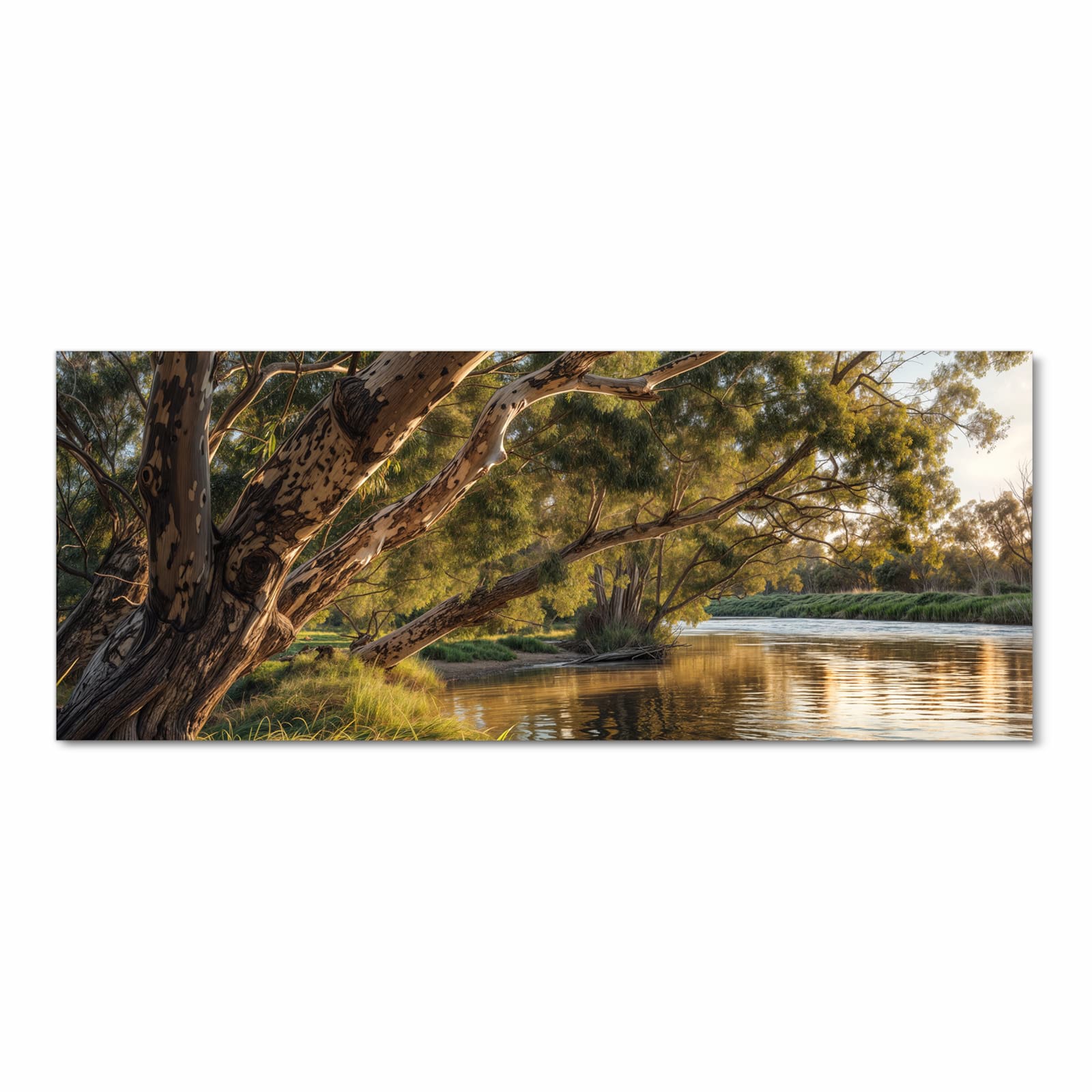 Pflegeleichter Küchenläufer mit Motiv Baum am Flussufer in Frontansicht, rutschfest