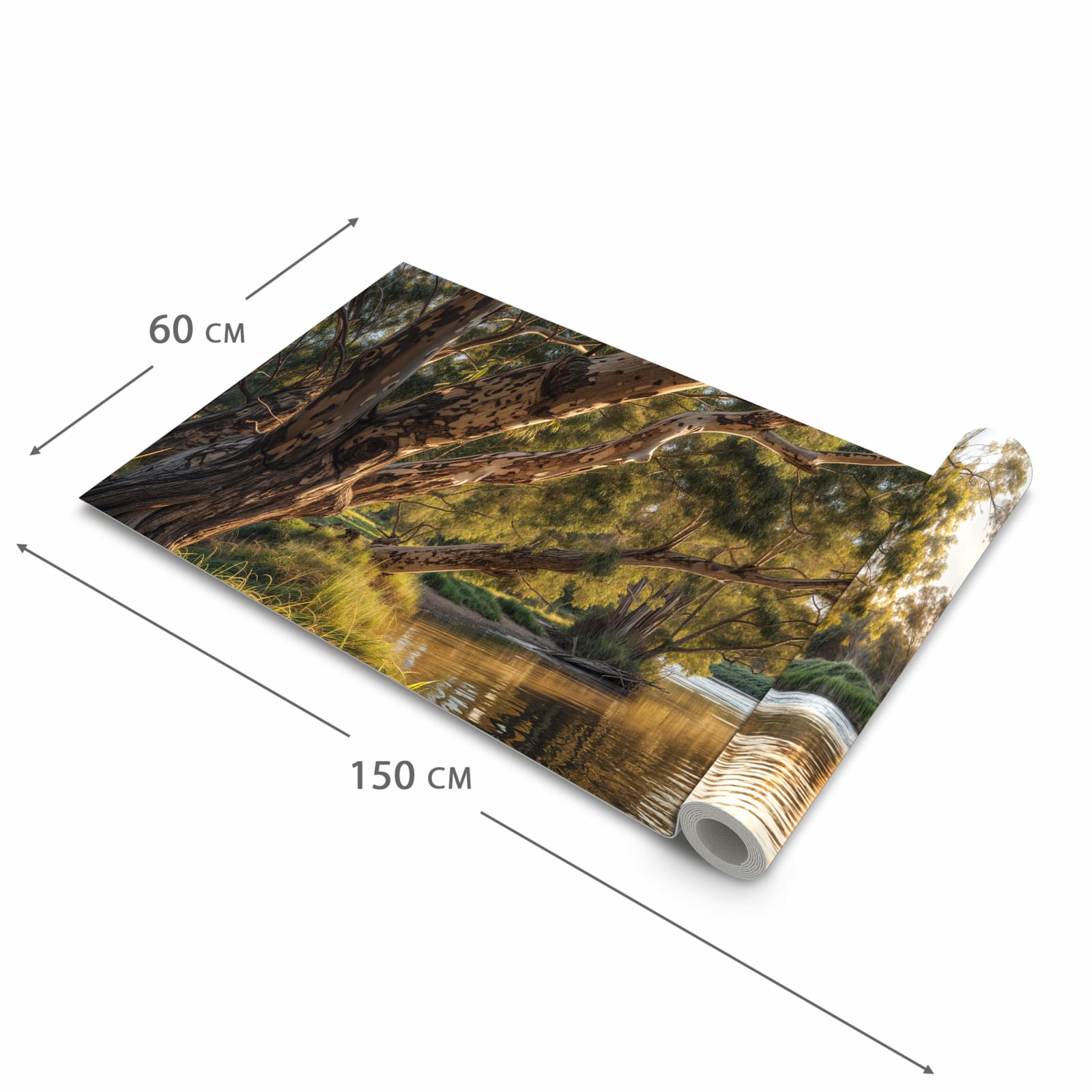 Fleckenresistenter Küchenteppich mit Motiv Baum am Flussufer in der Grösse 60x120 cm