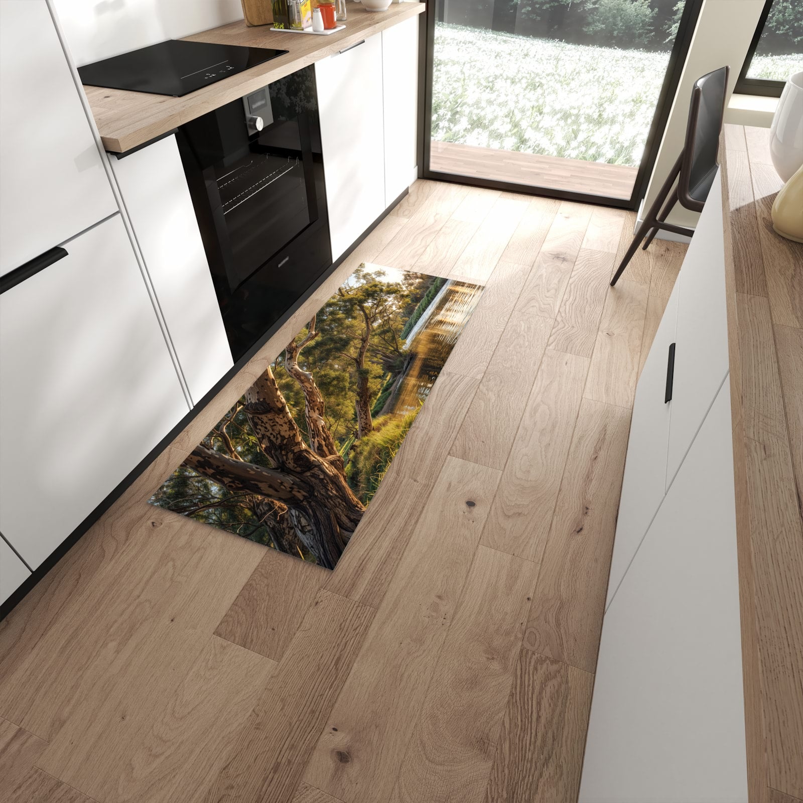 Langlebiger Küchenteppich mit Motiv Baum am Flussufer in moderner Küche #grösse_60 x 150 cm