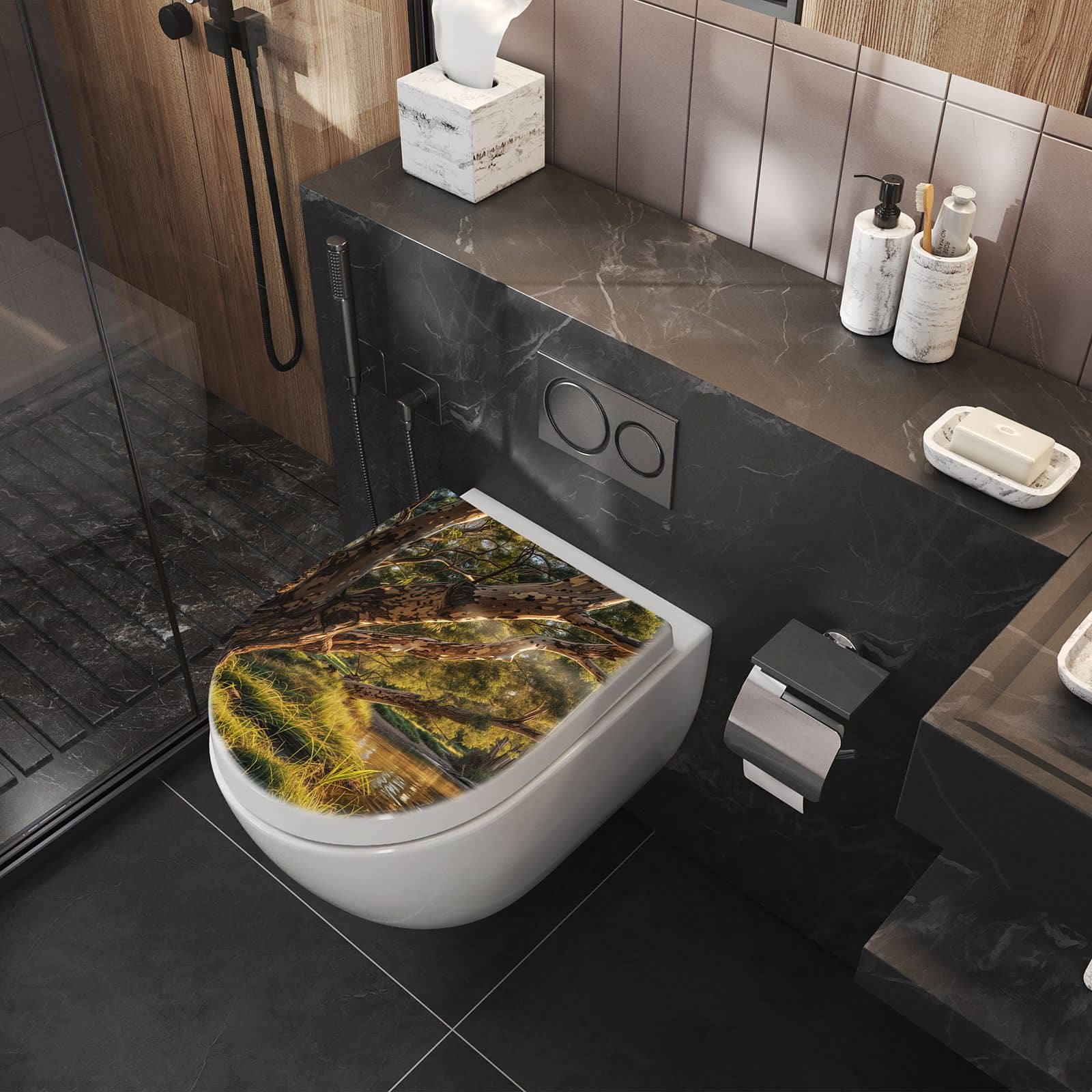 WC-Sitz mit Absenkautomatik Baum am Flussufer