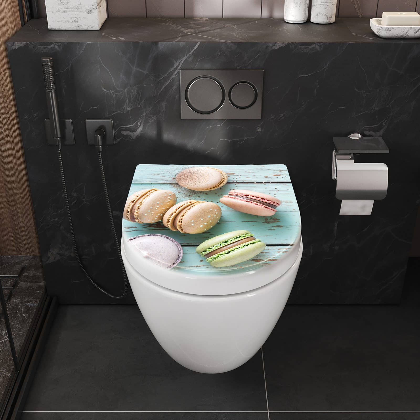 WC-Sitz mit Absenkautomatik Macarons auf Holz