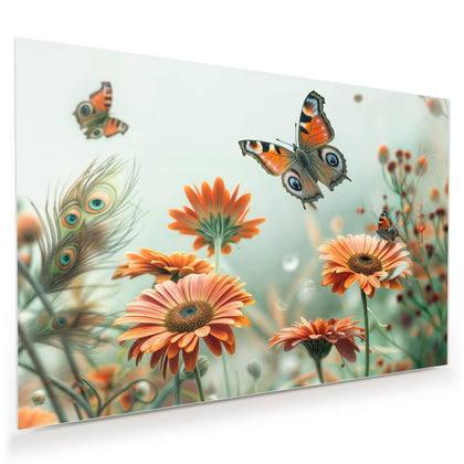 Wandbild mit dem Motiv Falter und Gerbera