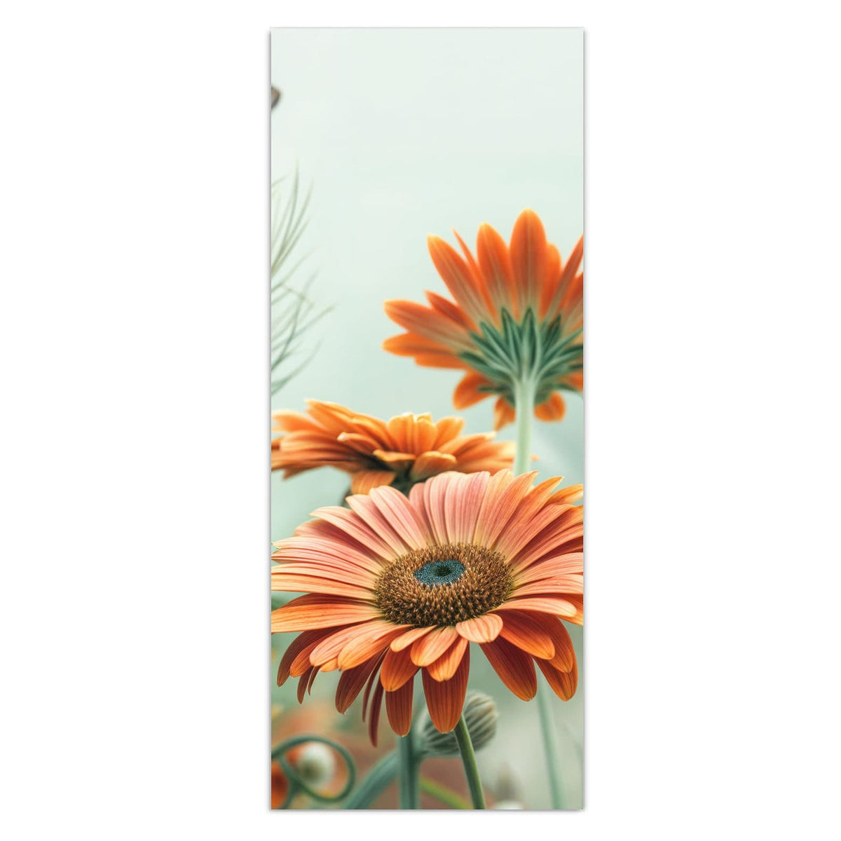 Wandbild - Falter und Gerbera - Hochformat – Tagpfauenauge über orangen Gerbera