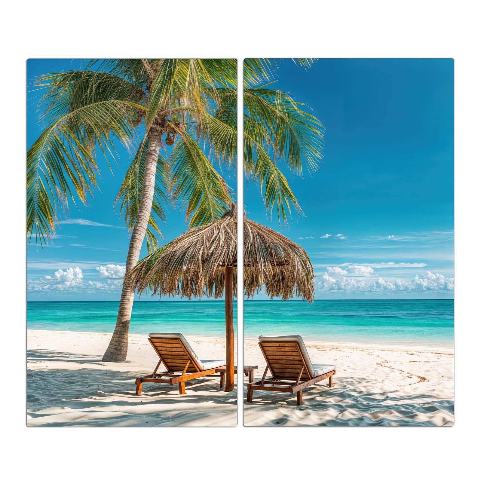 2-teilige Abdeckplatten für Ceranfeld mit Strandparadies-Motiv in der Frontansicht #grösse_2-Teilig (60x52cm)