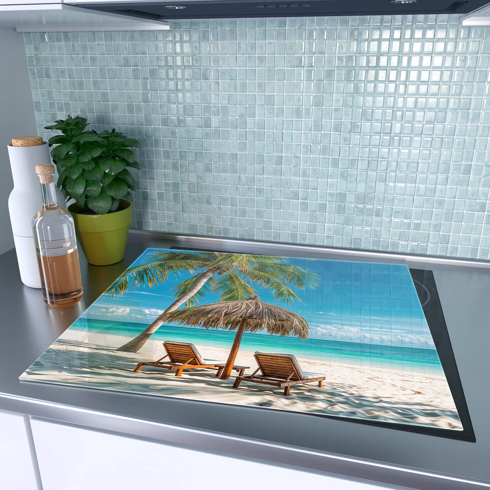 1-teilige Herdabdeckplatten für Ceranfeld mit Strandparadies-Motiv auf dem Ceranfeld
