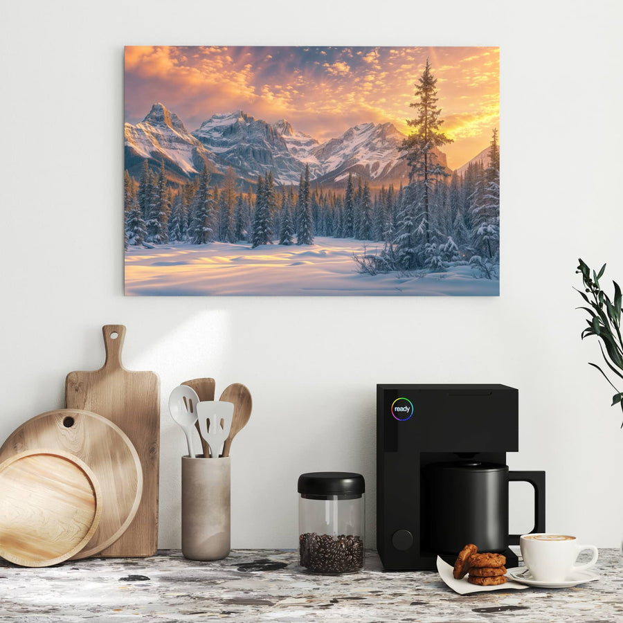 Maße Metall Magnettafel - Winterwald vor Bergen