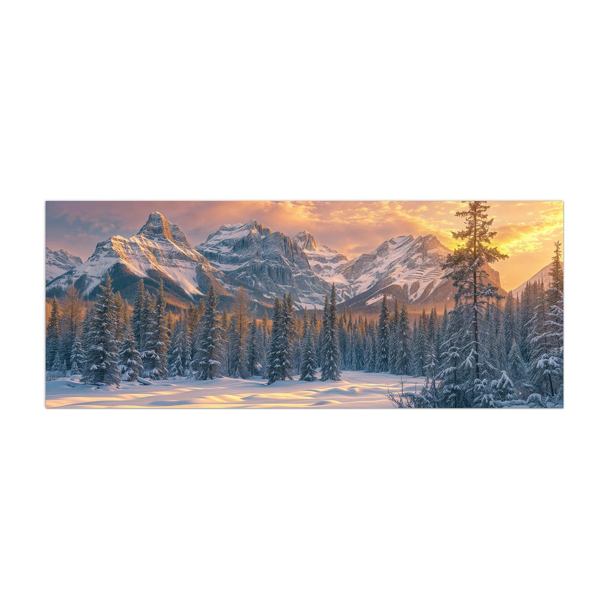 Küchenrückwand aus Glas Winterwald vor Bergen im Hochformat, Motiv bildfüllend von vorn