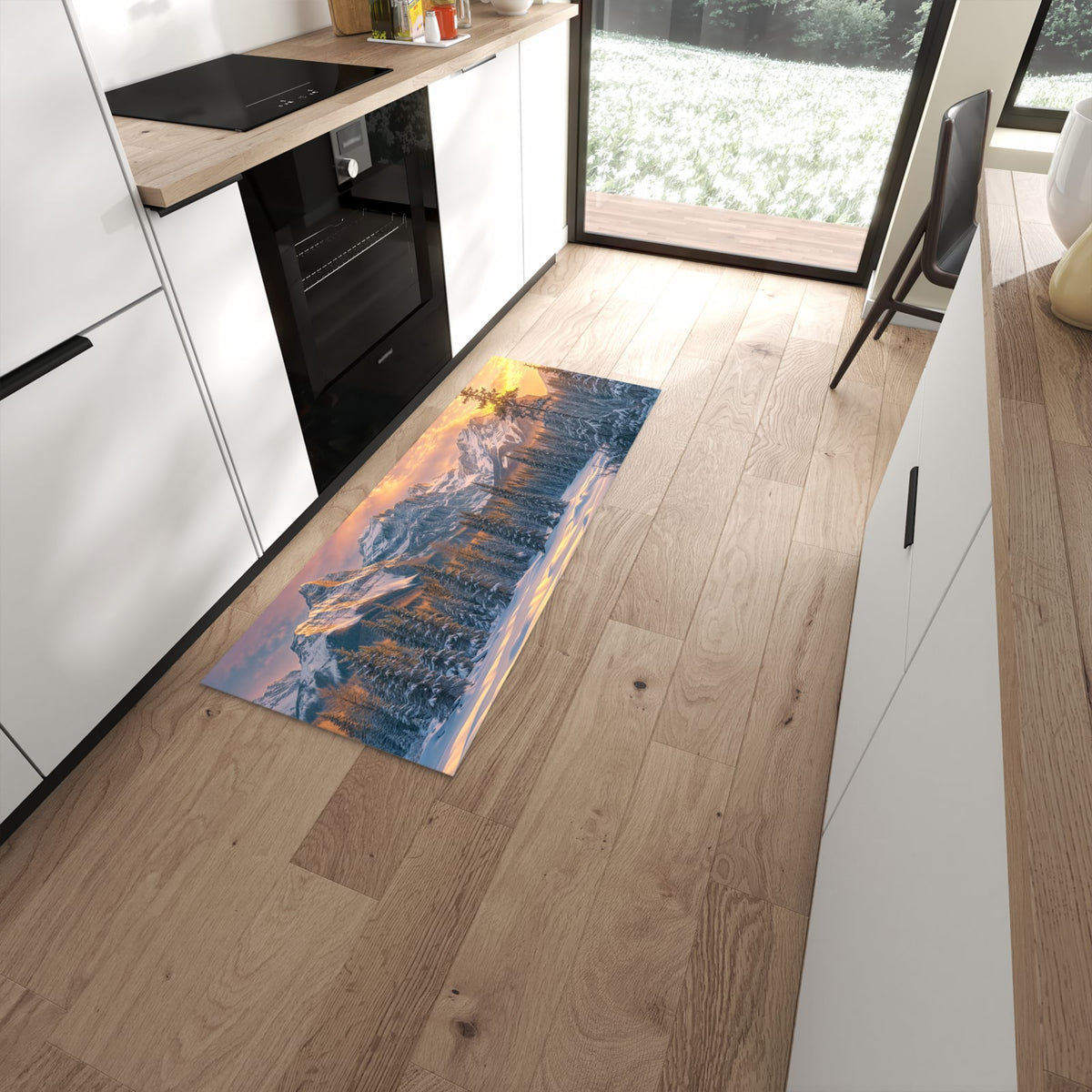 Küchenläufer mit Motiv Berglandschaft Winter für angenehme Haptik in moderner Küche #grösse_60 x 150 cm