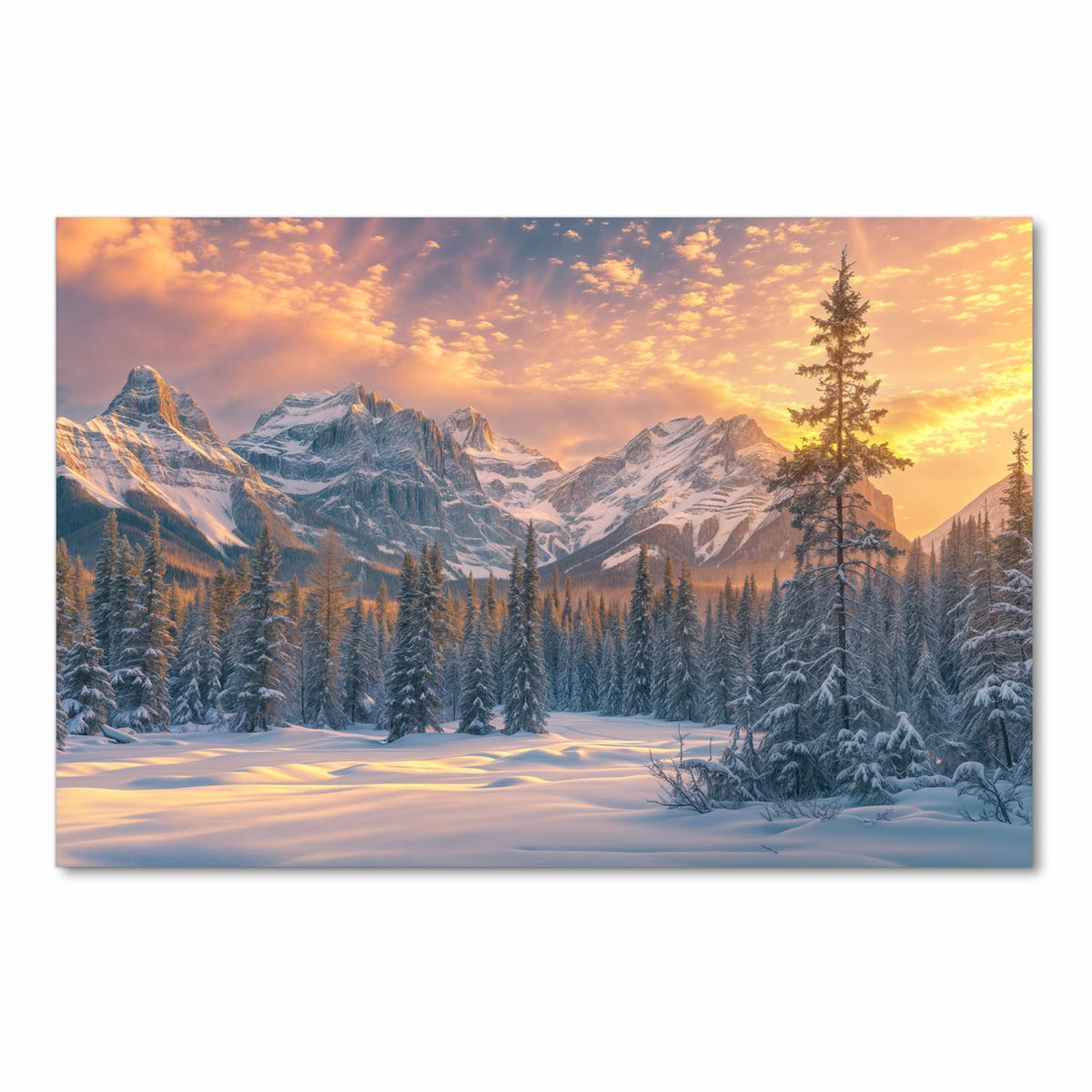 Langlebiger waschbarer Küchenteppich mit Motiv Berglandschaft Winter in Frontansicht