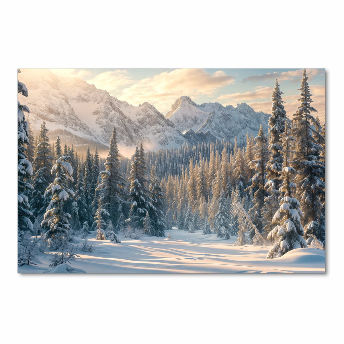 Formstabiler waschbarer Teppich fürs Esszimmer mit Motiv Winterlandschaft in Frontansicht