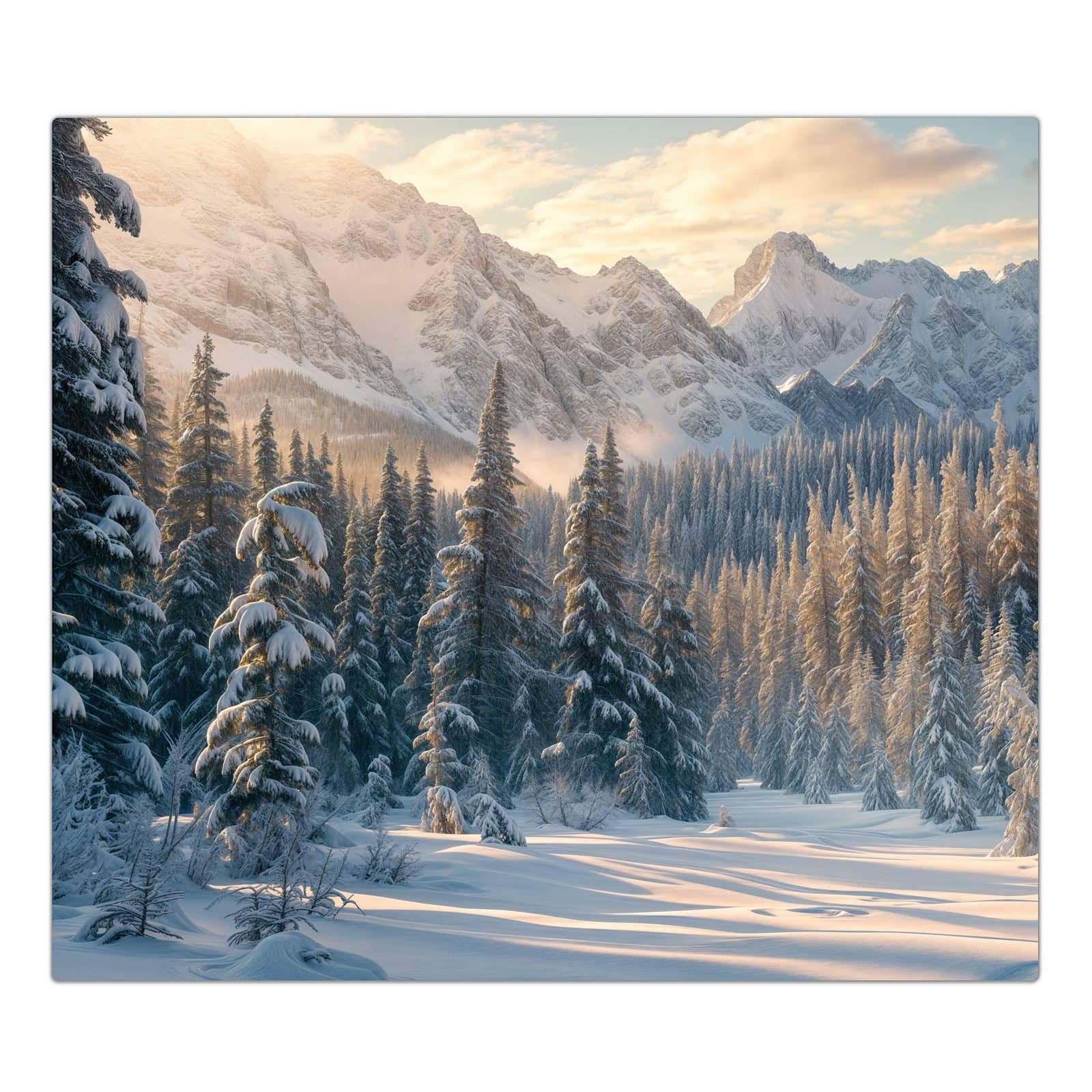 1-teilige Deckplatte aus Glas mit Winterlandschaft-Motiv in der Frontansicht