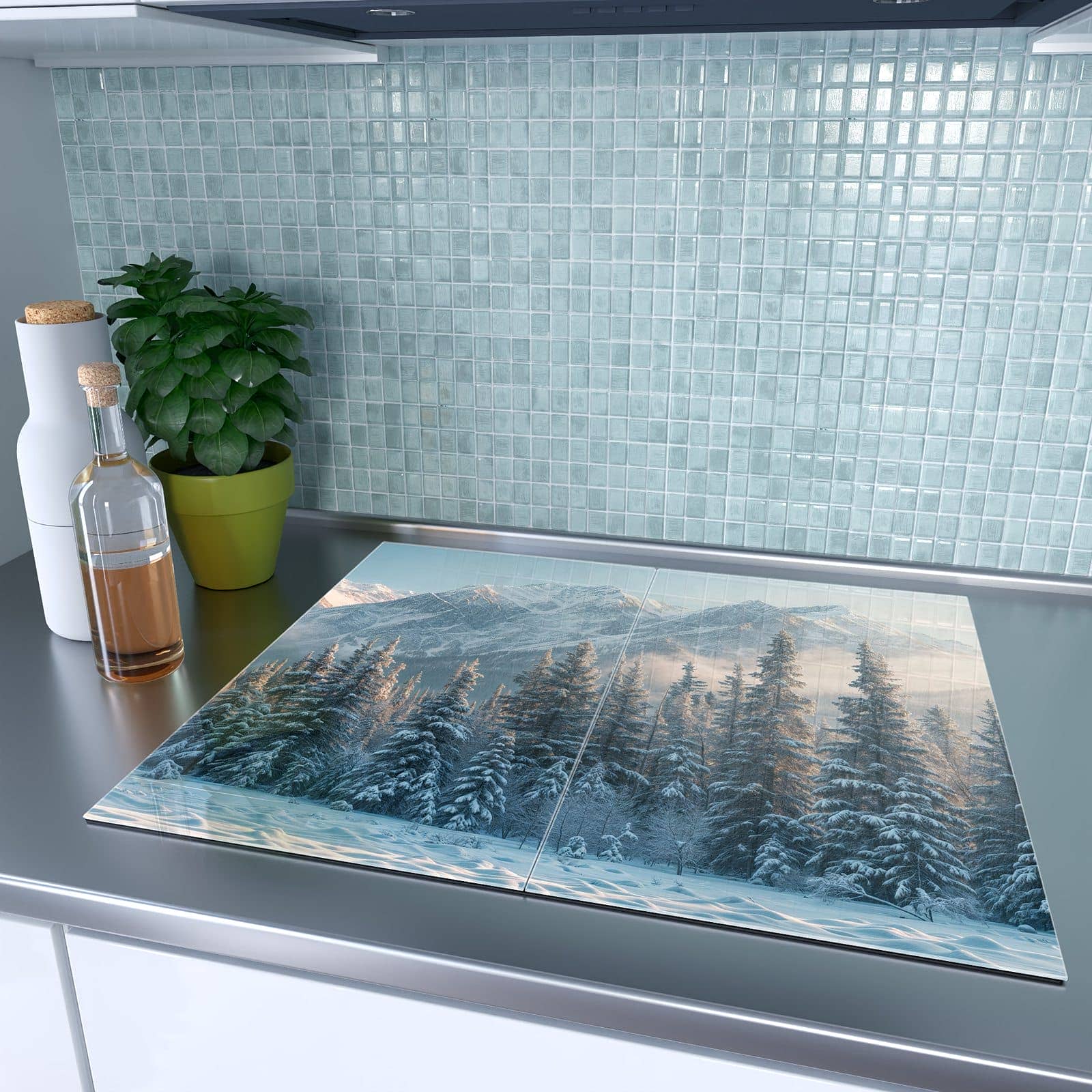 2-teilige Herdabdeckplatten mit Schneebedeckte Berge-Motiv auf dem Ceranfeld