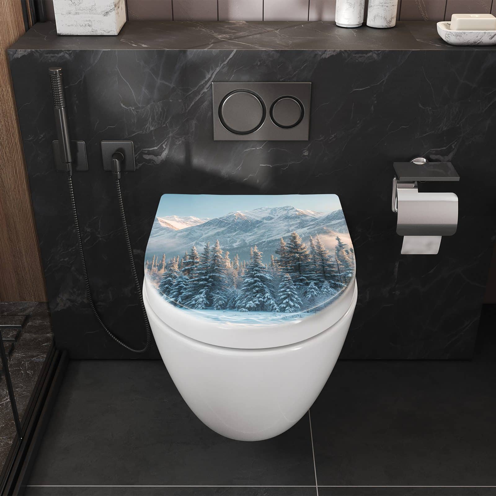 WC-Sitz mit Absenkautomatik Schneebedeckte Berge