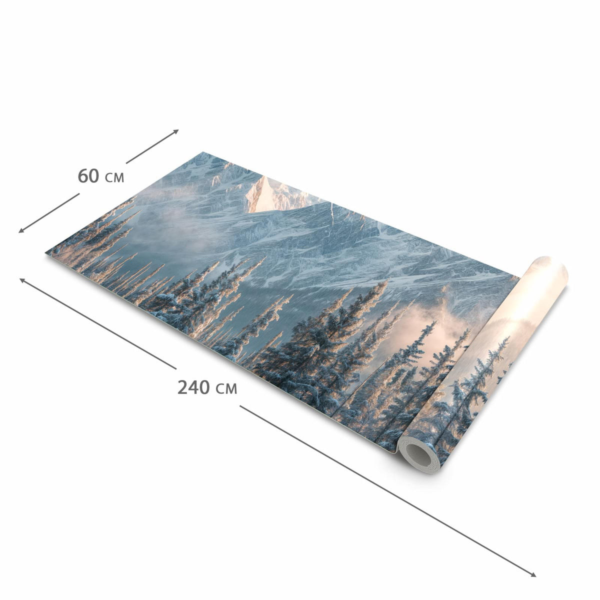 Waschbarer Teppich fürs Esszimmer mit Motiv Schneebedeckte Berge in der Größe 80x300 cm