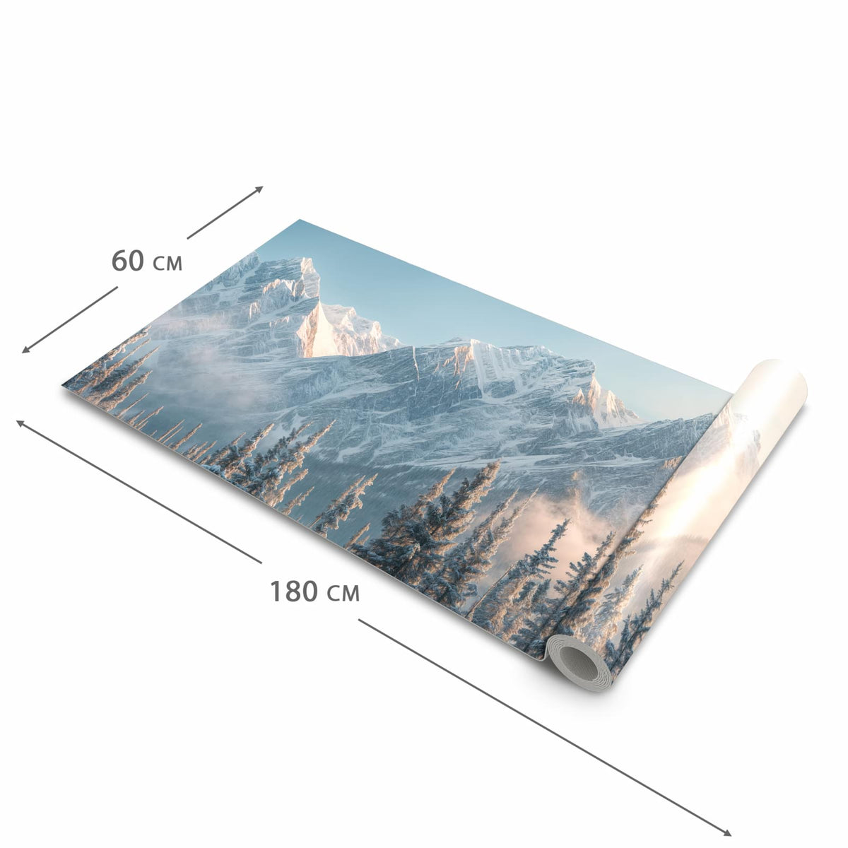 Rutschfester dünner Küchenteppich mit Motiv Schneebedeckte Berge in der Größe 80x300 cm