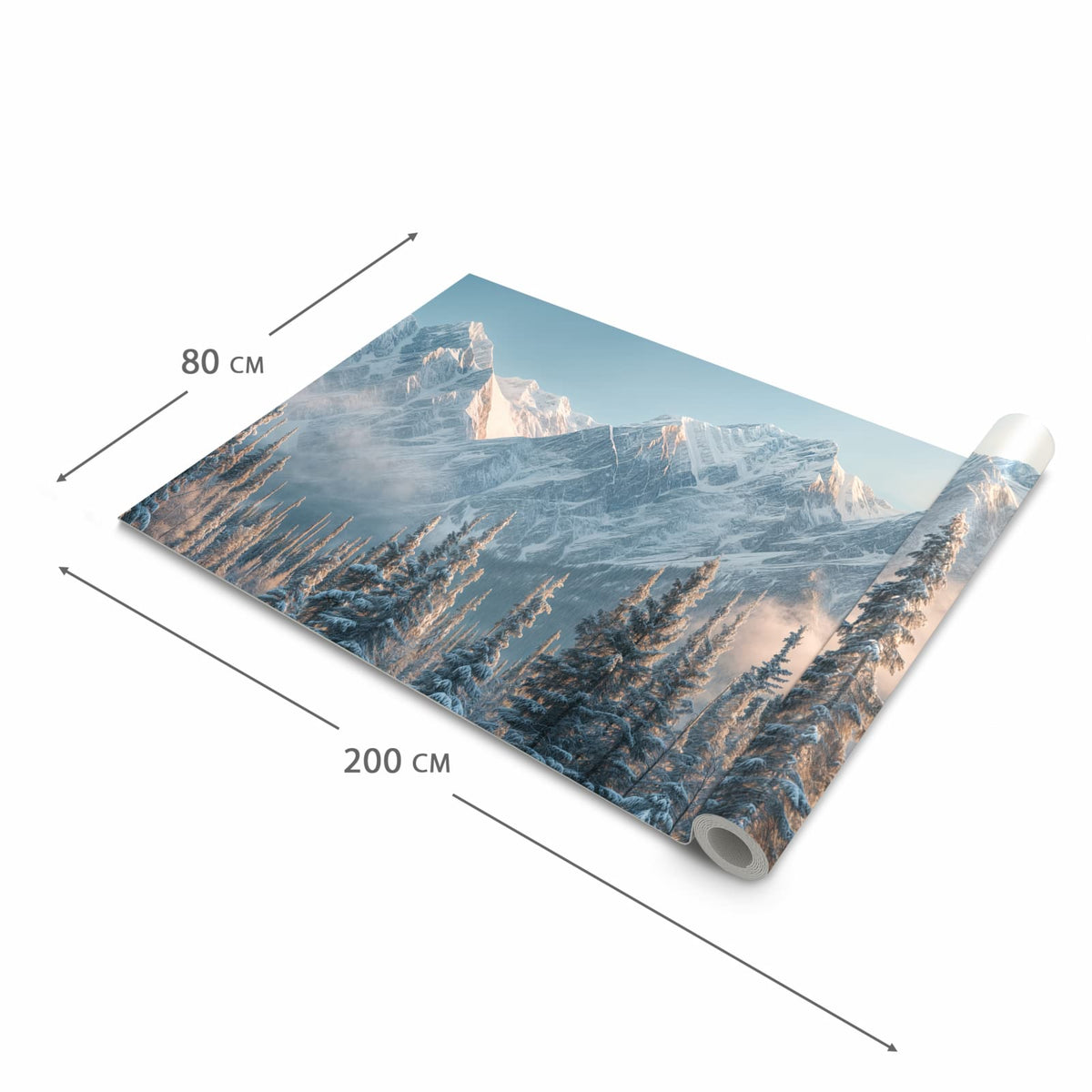 Waschbarer Bodenläufer Teppich mit Motiv Schneebedeckte Berge in der Grösse 80x300 cm