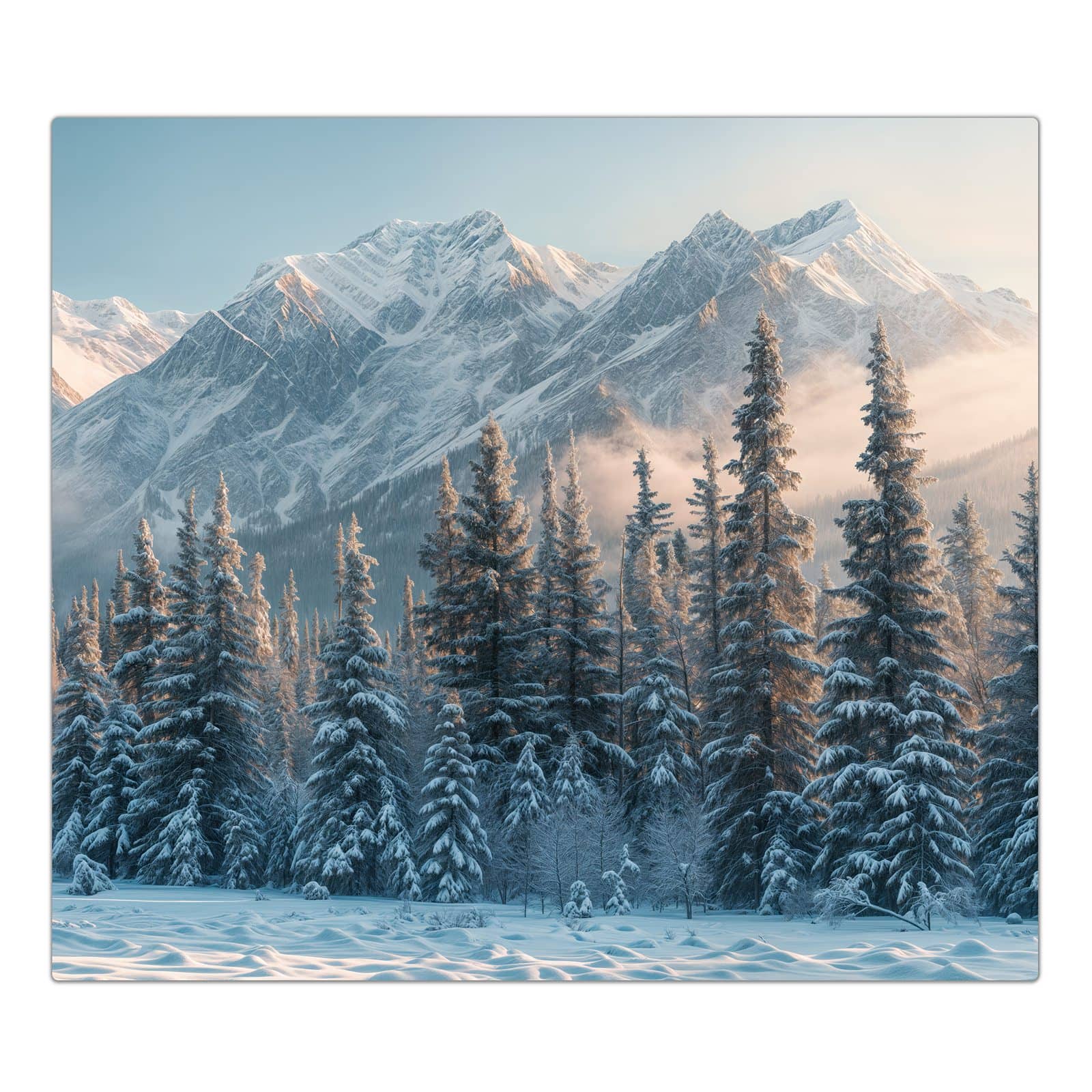 1-teilige Herdabdeckplatten für Ceranfeld mit Schneebedeckte Berge-Motiv in der Frontansicht #grösse_1-Teilig (60x52cm)