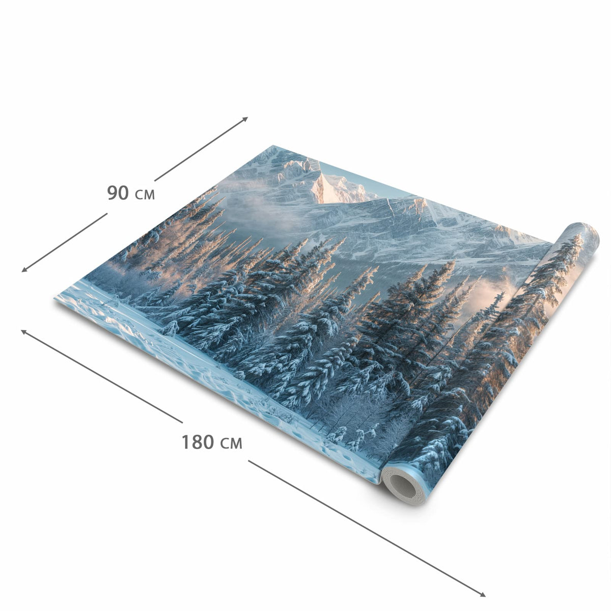 Bodenschonender rutschfester Küchenteppich mit Motiv Schneebedeckte Berge in der Grösse 80x300 cm
