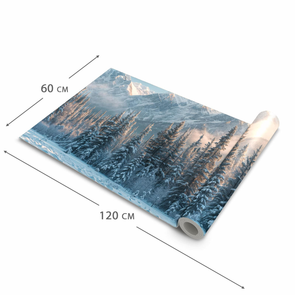 Pflegeleichter dünner Küchenteppich mit Motiv Schneebedeckte Berge in der Grösse 80x300 cm