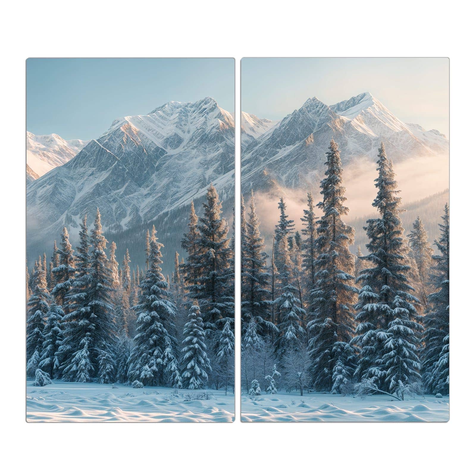 2-teilige Abdeckplatte mit Schneebedeckte Berge-Motiv in der Frontansicht #grösse_2-Teilig (60x52cm)