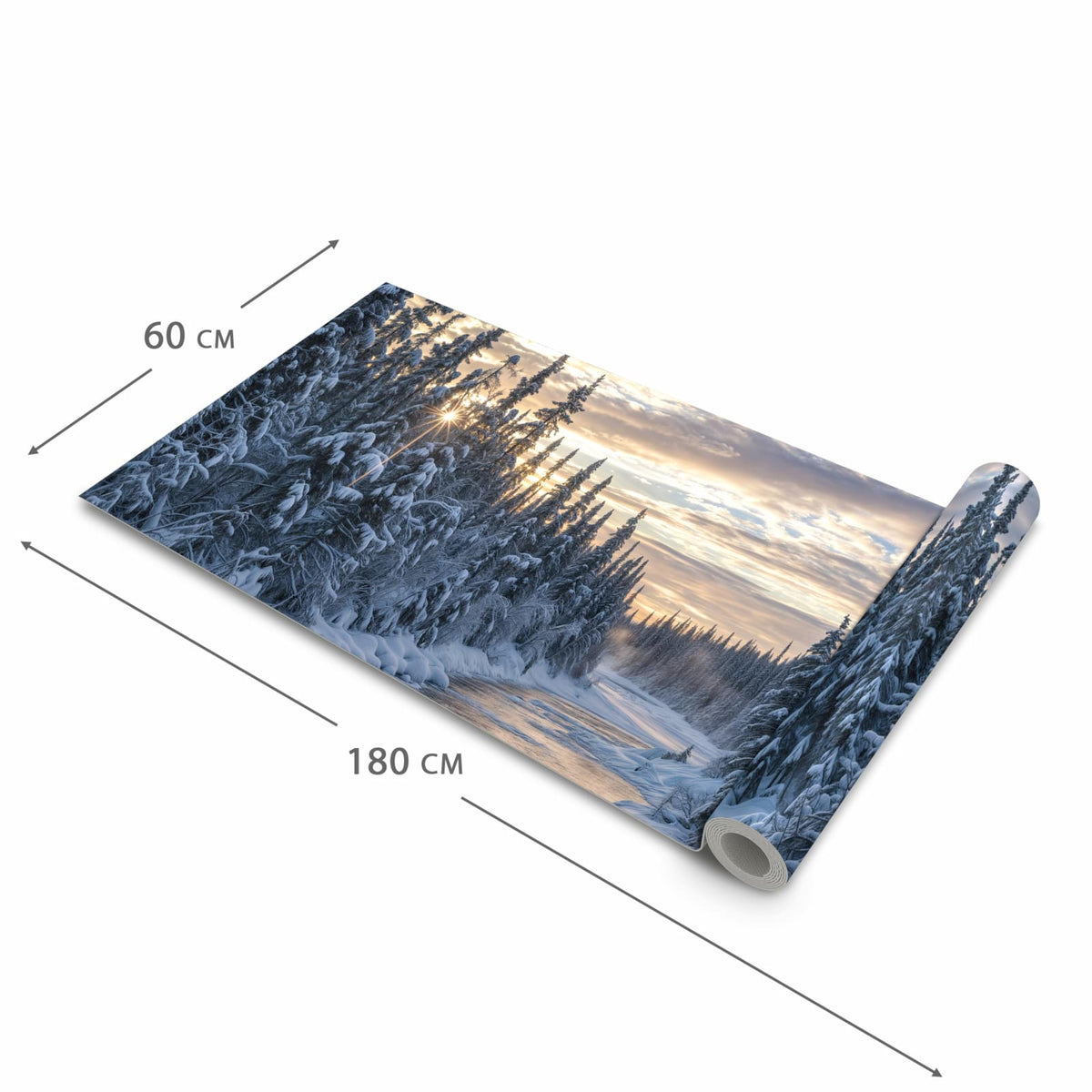 Zeitsparender Küchenläufer mit Motiv Winterflusswald in der Grösse 80x300 cm