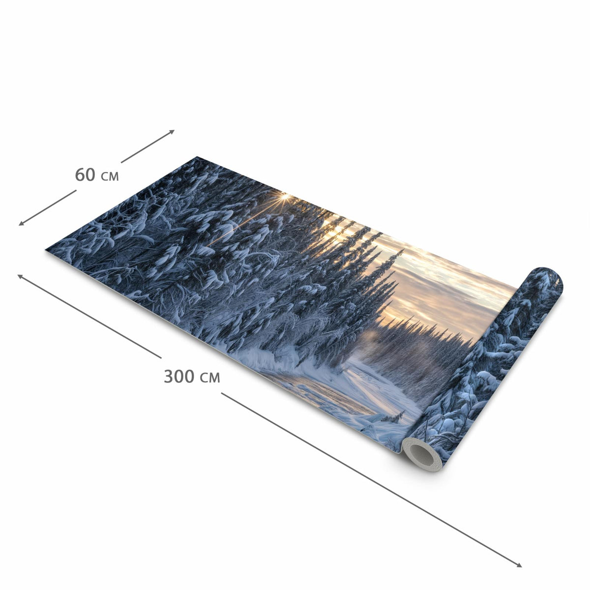 UV-beständiger Küchenläufer mit Motiv Winterflusswald in der Grösse 80x300 cm