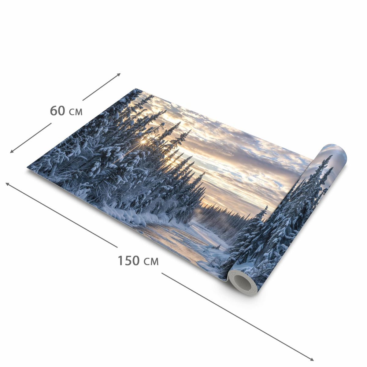 Küchenteppich mit Motiv Winterflusswald in der Grösse 80x300 cm für sichere Aufbewahrung
