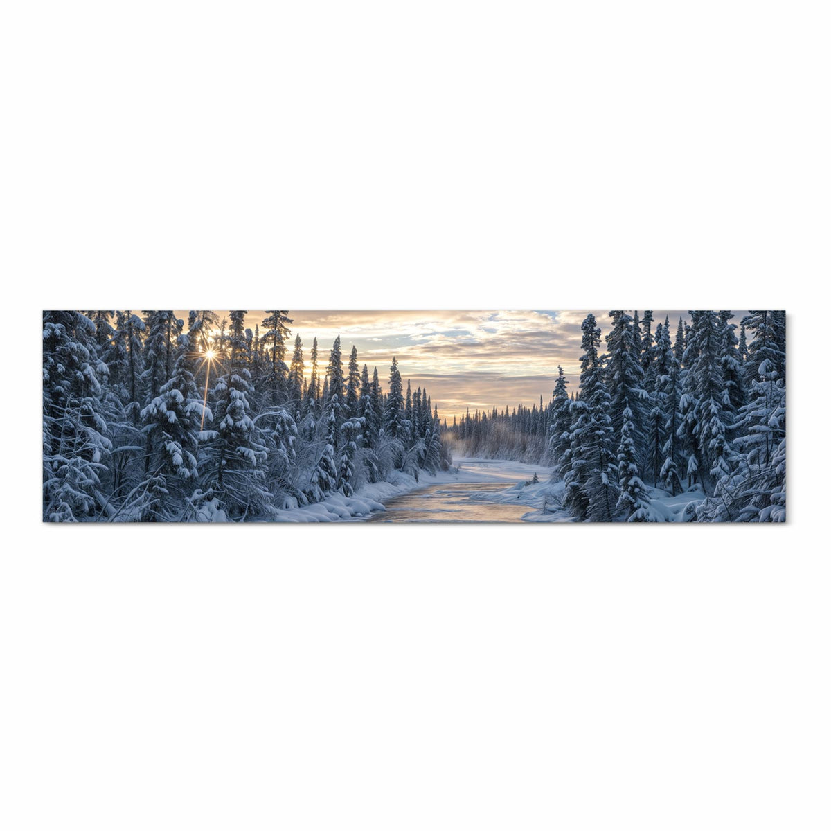 Farbbeständiger Teppich für die Küche mit Motiv Winterflusswald in Frontansicht