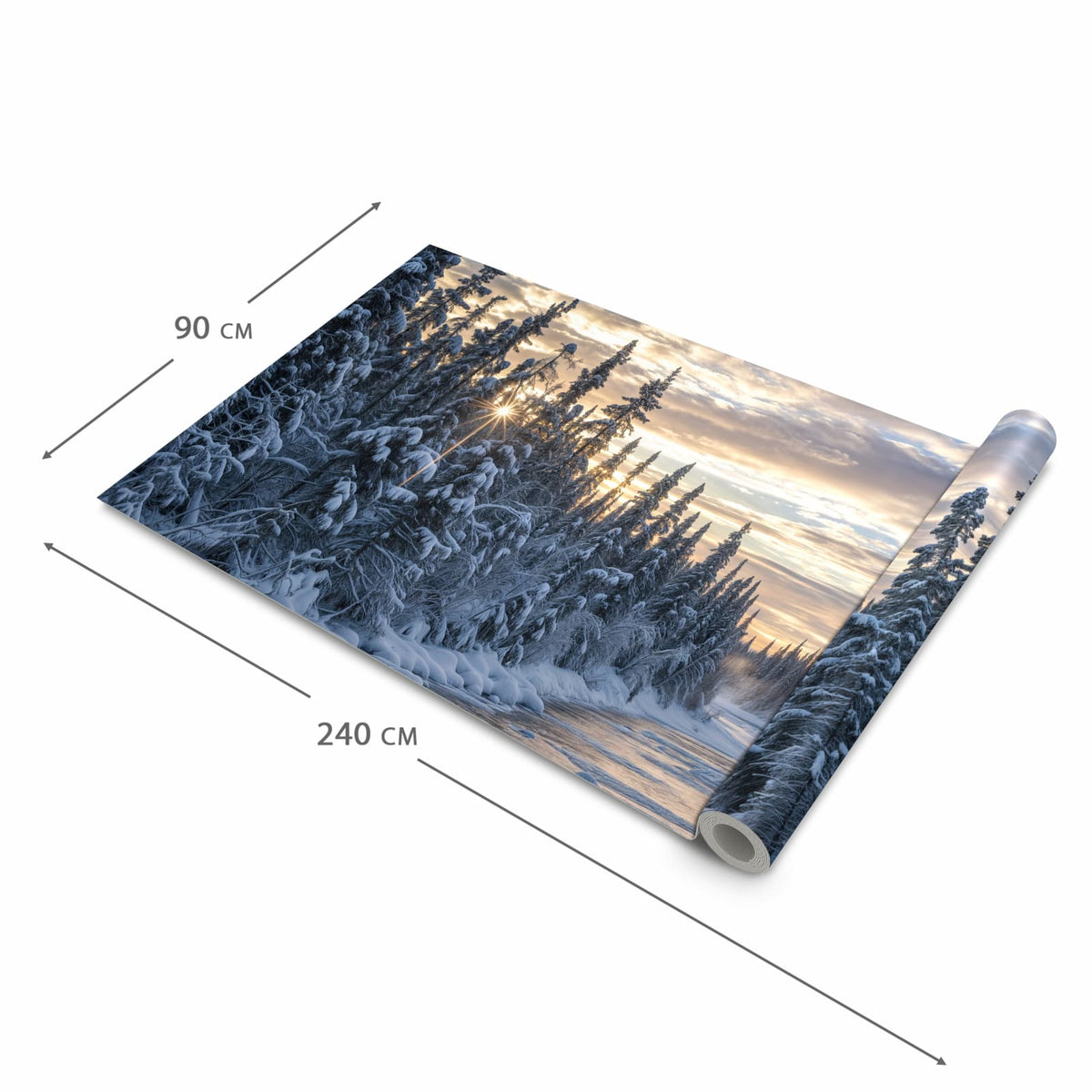 Flacher rutschfester Läufer mit Motiv Winterflusswald in der Grösse 80x300 cm