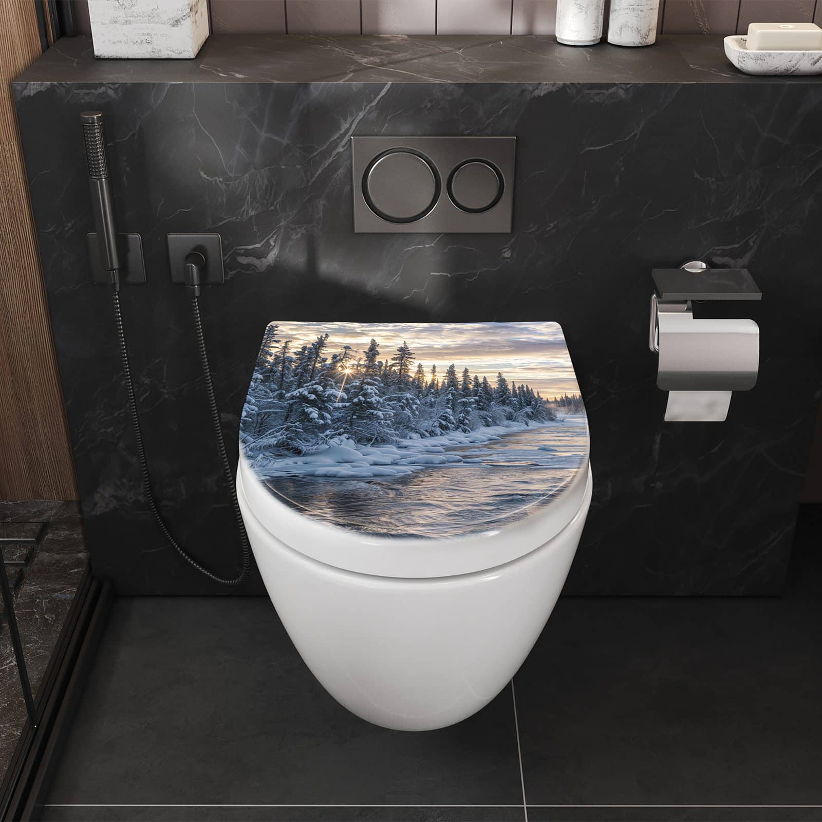 WC-Sitz mit Absenkautomatik Winterflusswald