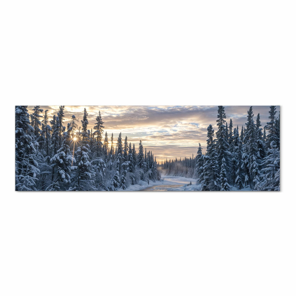 Bodenschonender Küchenteppich mit Motiv Winterflusswald in Frontansicht