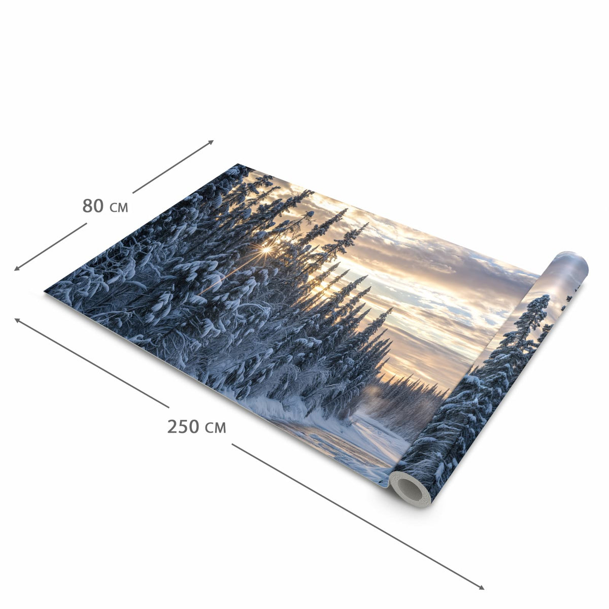 Fleckenresistenter waschbarer Läufer Küche mit Motiv Winterflusswald in der Grösse 80x300 cm