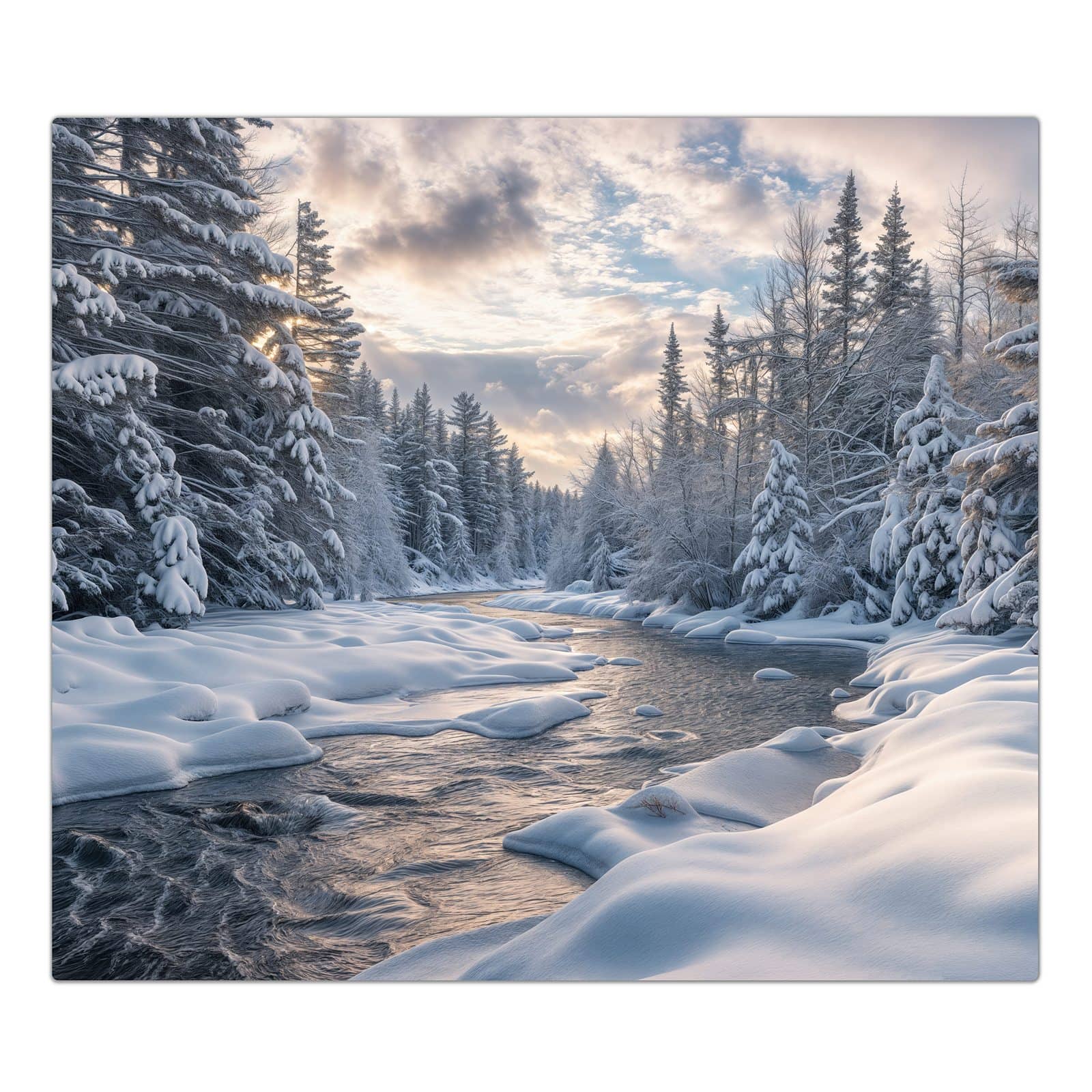 1-teilige Herdabdeckplatten mit Winterfluss-Motiv in der Frontansicht