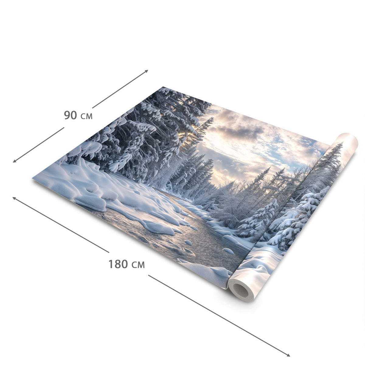 Bodenschonender Küchenteppich mit Motiv Winterfluss in der Grösse 80x280 cm