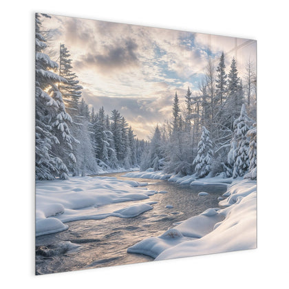 Magnettafel mit dem Motiv Verschneiter Flusslauf