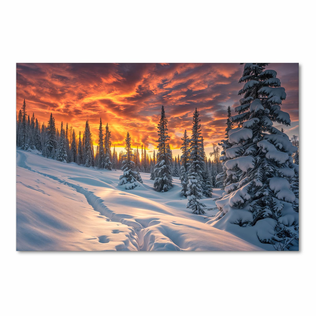 Geräuschdämpfender Küchenteppich mit Motiv Winter Sonnenuntergang in Frontansicht