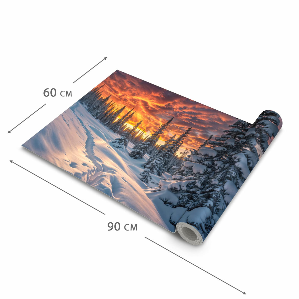 Fleckenresistenter rutschfester Küchenläufer mit Motiv Winter Sonnenuntergang in der Größe 80x280 cm