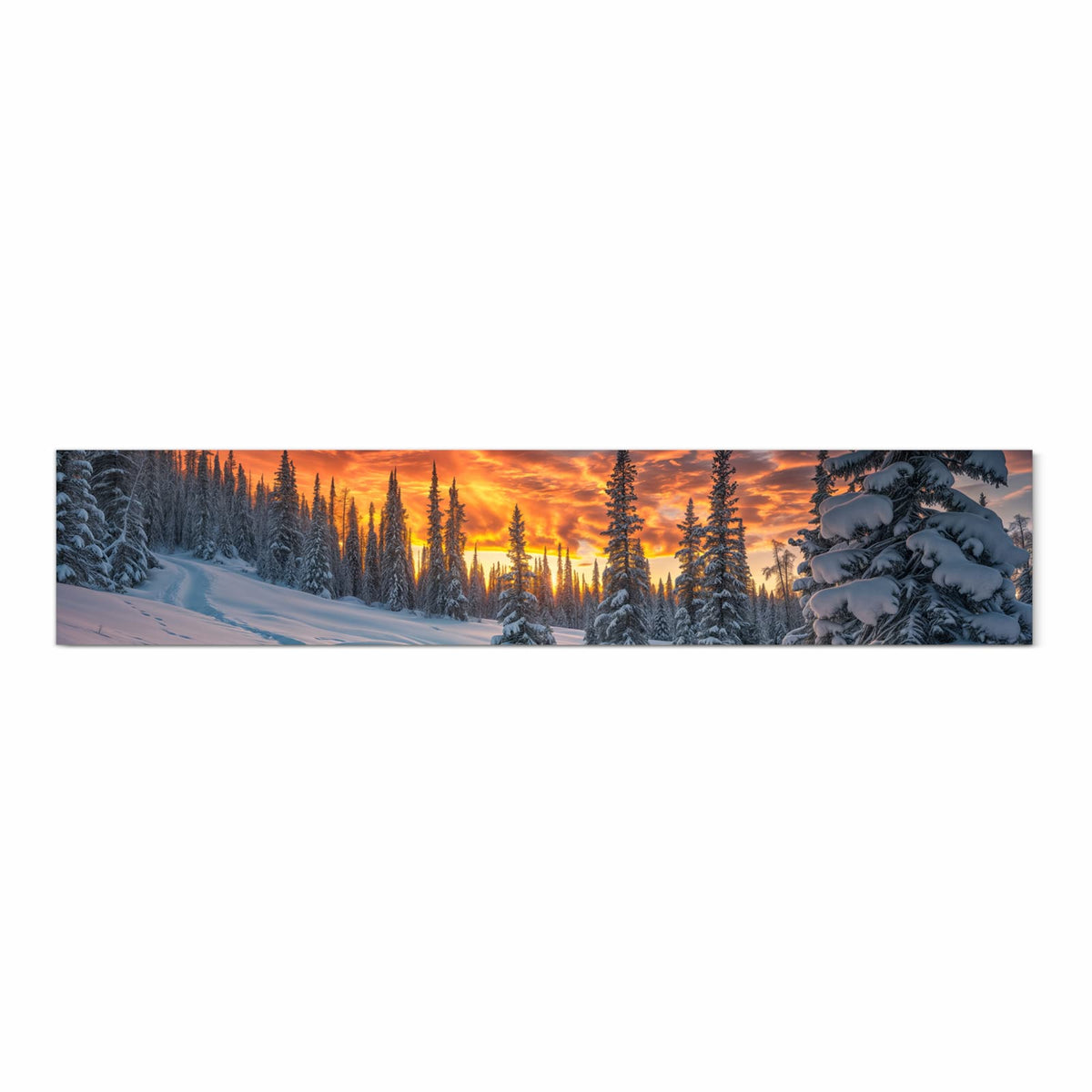 Zeitsparender rutschfester Küchenteppich mit Motiv Winter Sonnenuntergang in Frontansicht