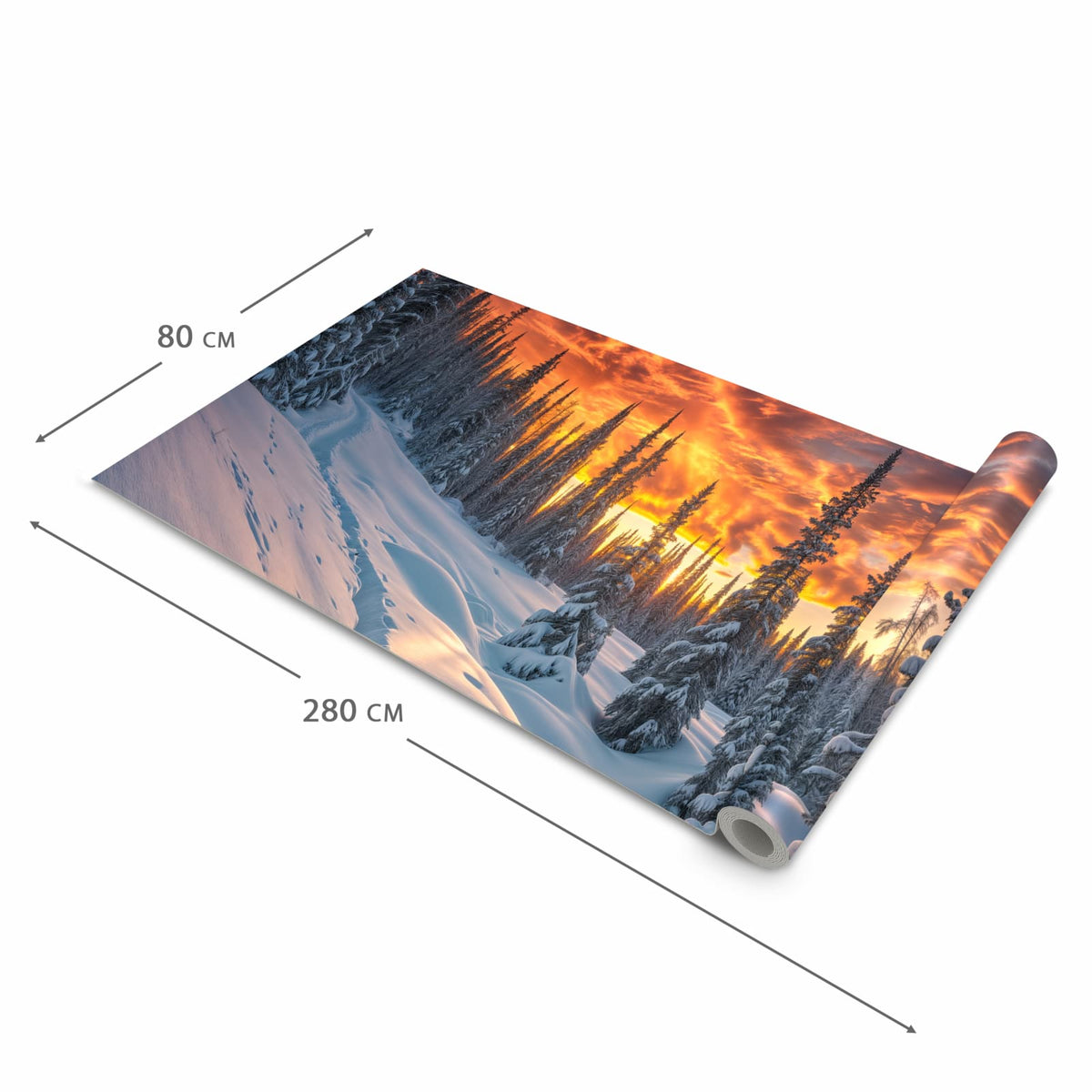 Langlebiger waschbarer Küchenläufer mit Motiv Winter Sonnenuntergang in der Grösse 80x280 cm