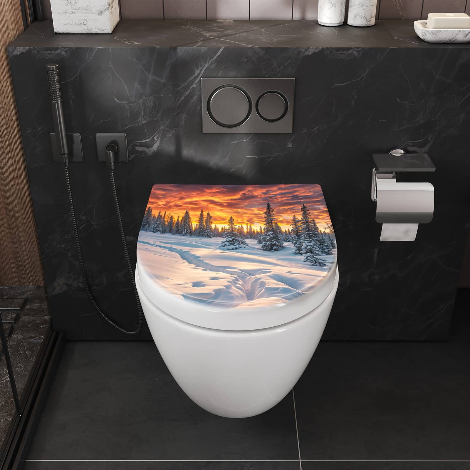 WC-Sitz mit Absenkautomatik Winter Sonnenuntergang