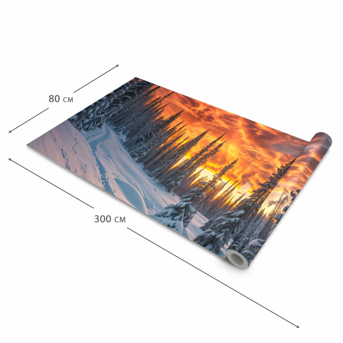 Flacher rutschfester Küchenläufer mit Motiv Winter Sonnenuntergang in der Grösse 80x280 cm